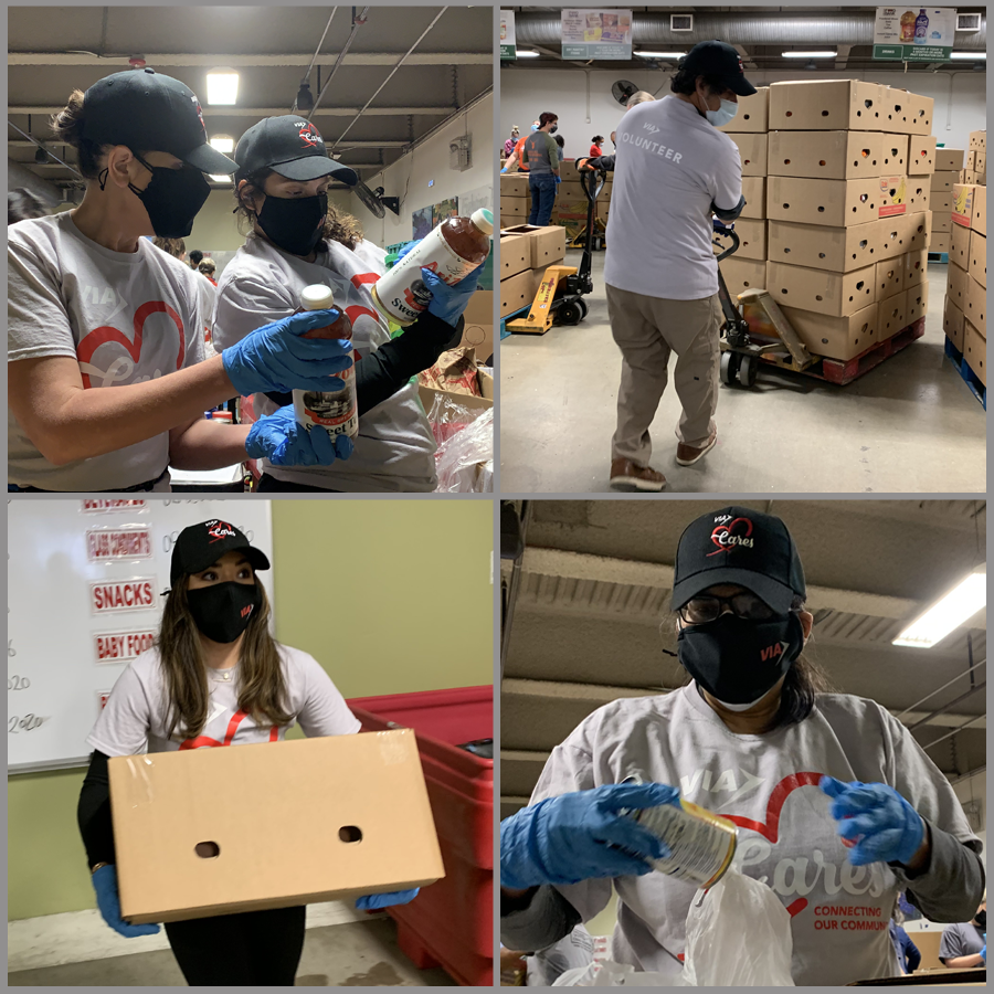 VIA Volunteers carry boxes and distribute food at the San Antonio Food Bank
