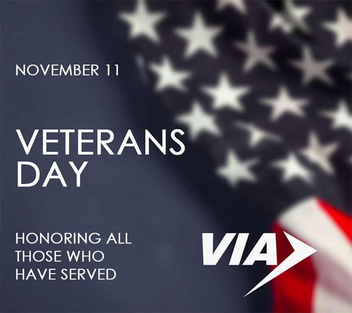 VIA Announces Holiday Schedule for Veterans Day