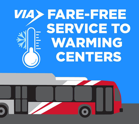 VIA Extends Fare-Free Rides to Warming Centers Through Tuesday