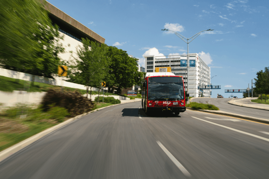bus driving on the freeway